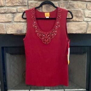 NWT Ruby Rd. Cranberry sleeveless sweater with embellishments. Size 2X